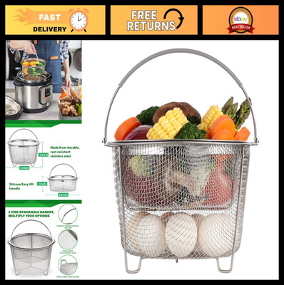 2-Tier Stainless Steel Steamer Basket for Instant Pot 6/8 Qt - Silicone Handle,