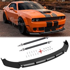 For Dodge Challenger R/T SRT SXT GT Glossy Front Bumper Lip Splitter +Strut Rods