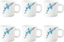 Set of 6 - 180ml White Opalware Tea Mug  Coffee Cups with Handle Stackable drink