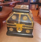 Hinged Black Brass Ornate Wood Octagon Trinket Box With Red Lining