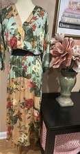Farm Rio Marilla Smoked Waist Kimono Sleeves Floral Maxi Dress Size S READ