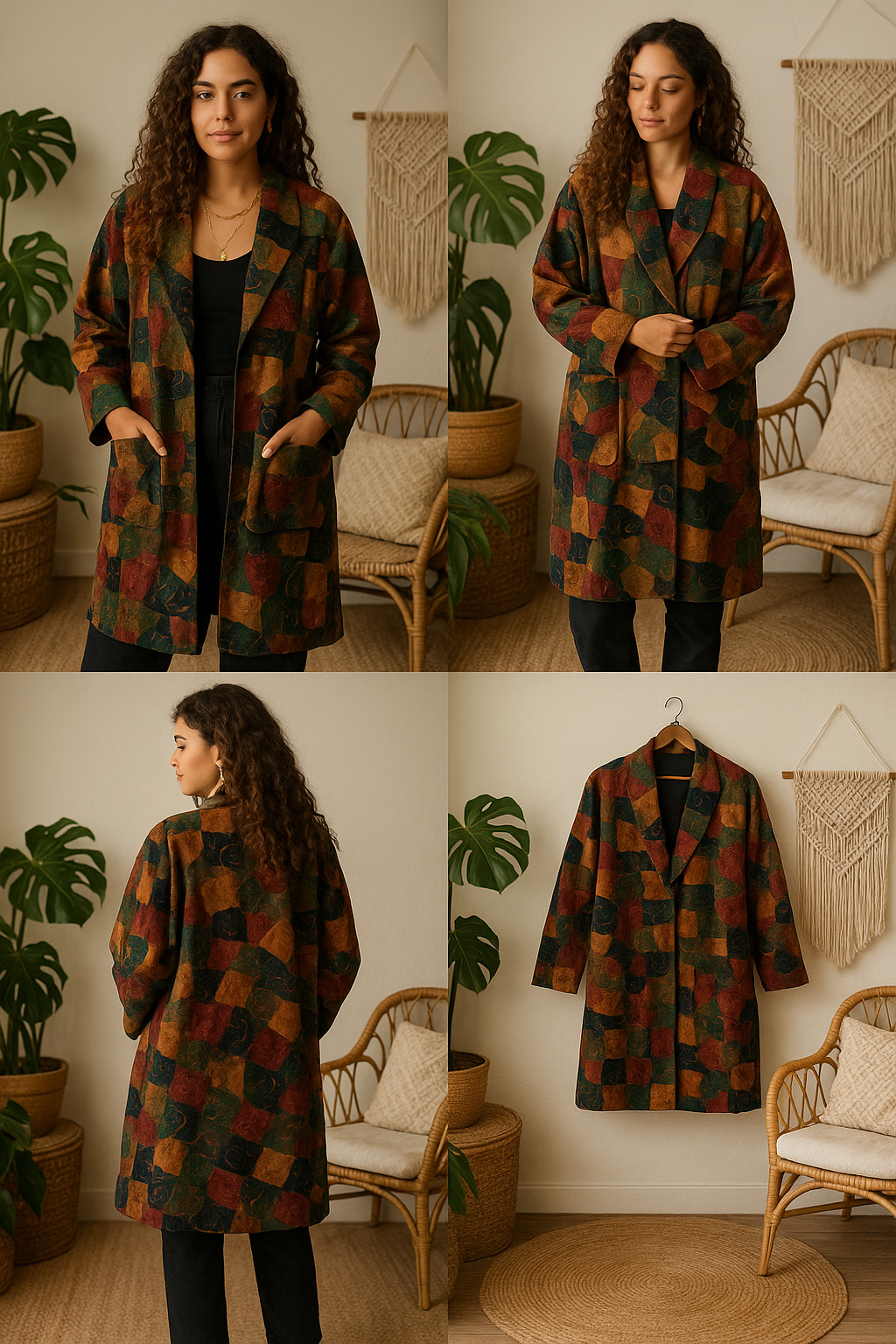 Boho Patchwork Suede Leather Duster Coat Multicol… - image 2