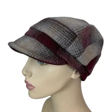 Grace Designs Women's Wool Plaid Billed Cabbie Newsboy Cap Hat  Adjustable  