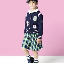 Jacadi Paris Girls Varsity Jacket Size 12 Blue Flower Patch Wool Blend