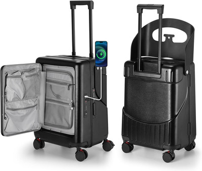 20'' Black Ride-On Luggage with Foldable Seat, USB Port & TSA Lock