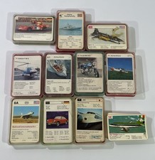 10 Vintage Quartett Karten Sammlung Autos Züge Boote Motorräder Flugzeuge HL5