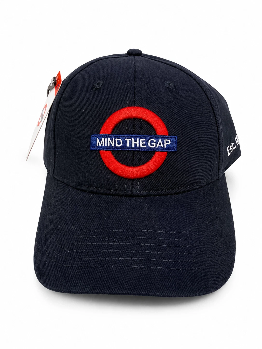 Mind The Gap Embroidered Baseball Cap – Navy Adjustable Cotton Hat