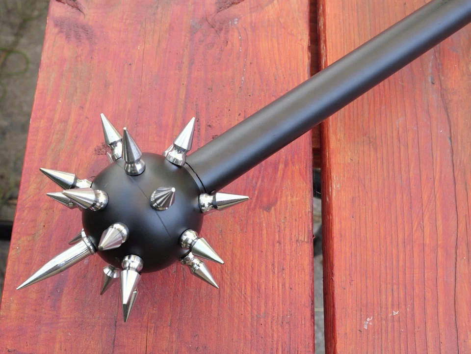 "Maza bola medieval con púas plateada estrella de la mañana cromo negro 36"" club de la Edad Media" Foto 2 de 4