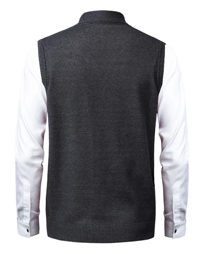 Herren Schalkragen Strickweste Ärmellose Pullunder V-Ausschnitt Business Weste - Bild 11 von 30