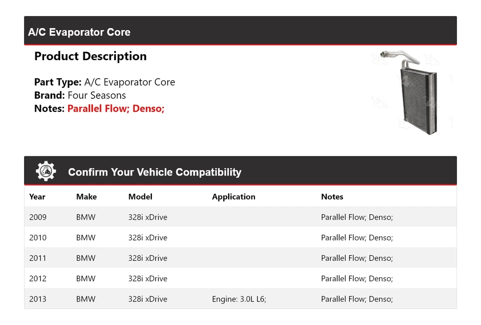 Núcleo evaporador aire acondicionado BMW 328i xDrive 2009-2013 4 estaciones 2010 2011 2012 Foto 2 de 4