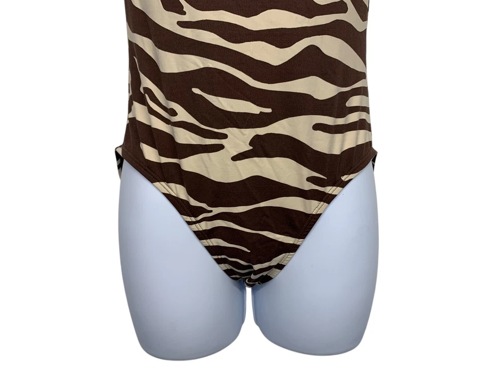 GAP Body Women's size S (2-4) Brown Zebra Stripe Halter Neck One Piece Swimsuit - Image 4 of 4