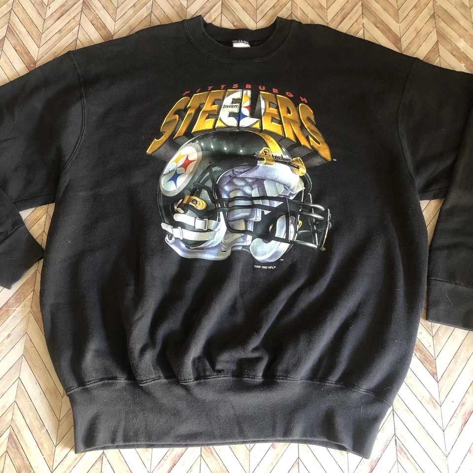 1995 NFL Pittsburgh Steelers Helmet Black Crewneck XXL. VintageSalem Sportswear - Image 2 of 4