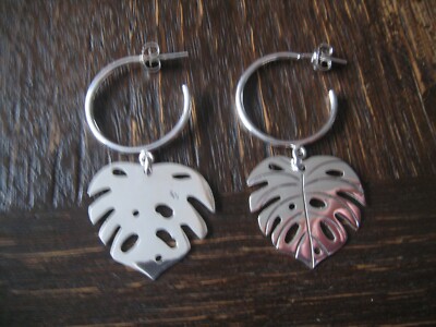 super schne Statement Ohrringe Creolen Monstera Blatt Anhnger 925er Silber  NEU | eBay.de