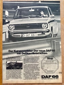 DAF 66 mit DeDion Hinterachse Oldtimer Original 1973 Vintage Advert Werbung