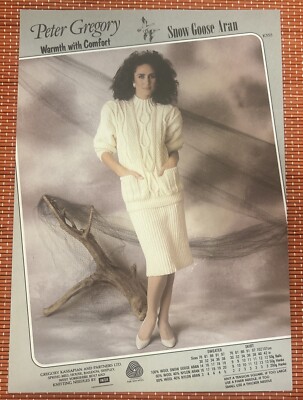 Aran DAMENPULLOVER & ROCK ANZUG MIT ZOPFMUSTER VINTAGE 80er STRICKMUSTER 30 -38  K555