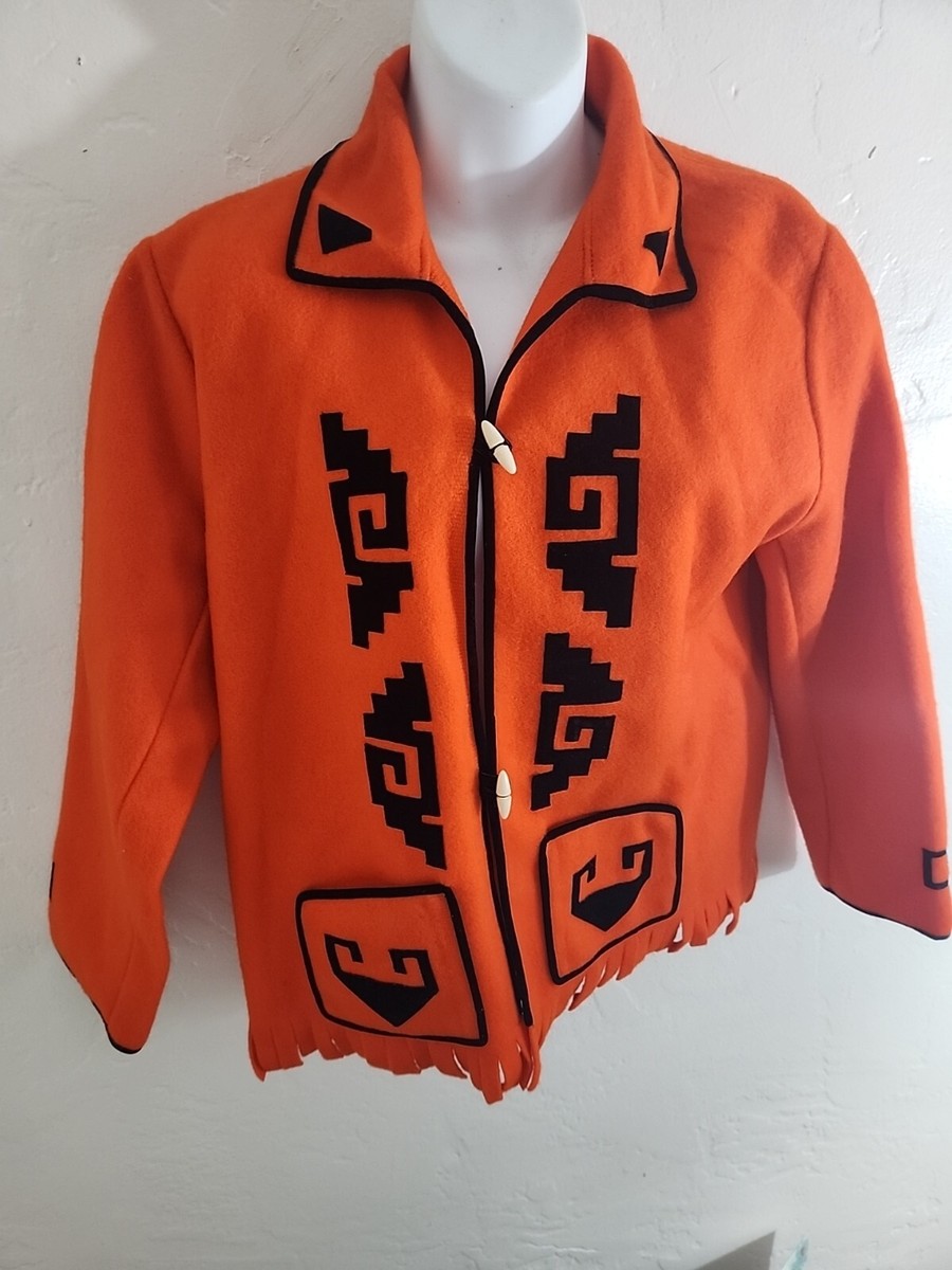 vintage wool felt native american jacket orange womens