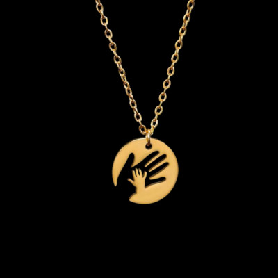 14k Gold Plated silver Parent-mother and child Pendant Necklace - Hand in Hand