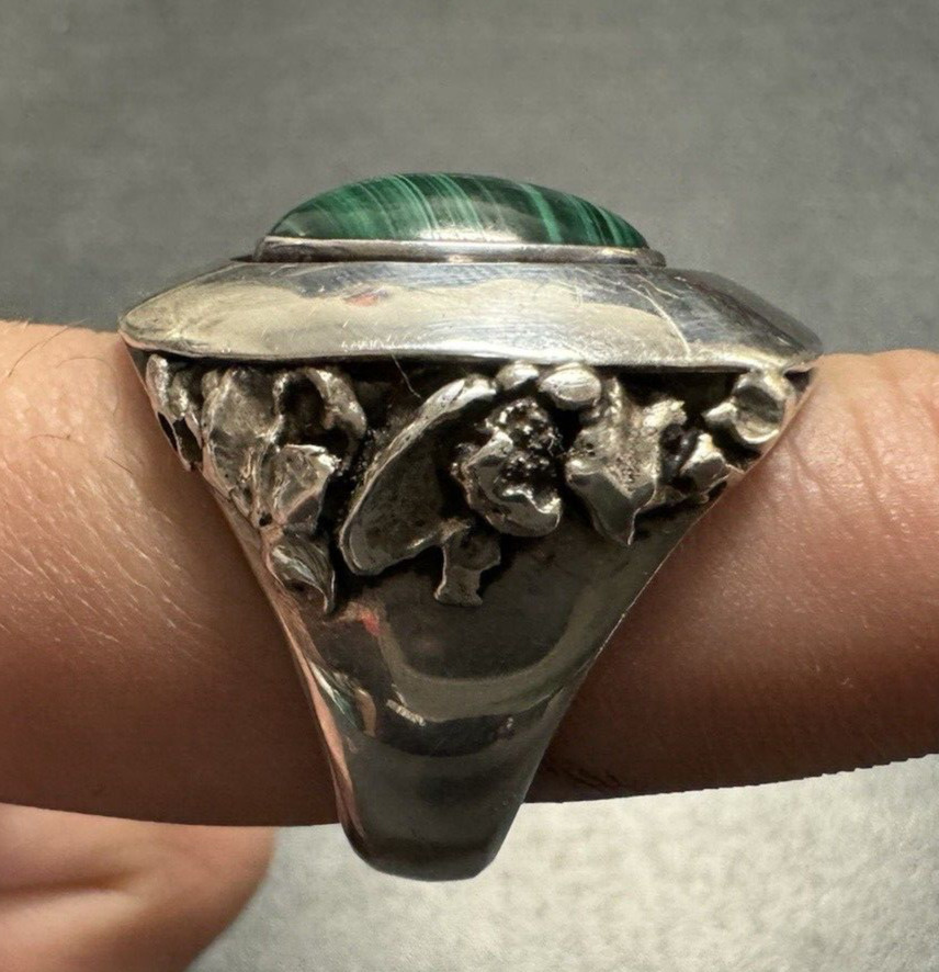 Sterling Silver Malachite Ring Large Size 11 1/2 … - image 4