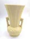 McCoy Pottery YELLOW GLAZE 1940s Double Handle Pottery Vase w/ Leaf Design