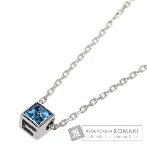 Gucci Logo Cube Blue Topaz Necklace K18 