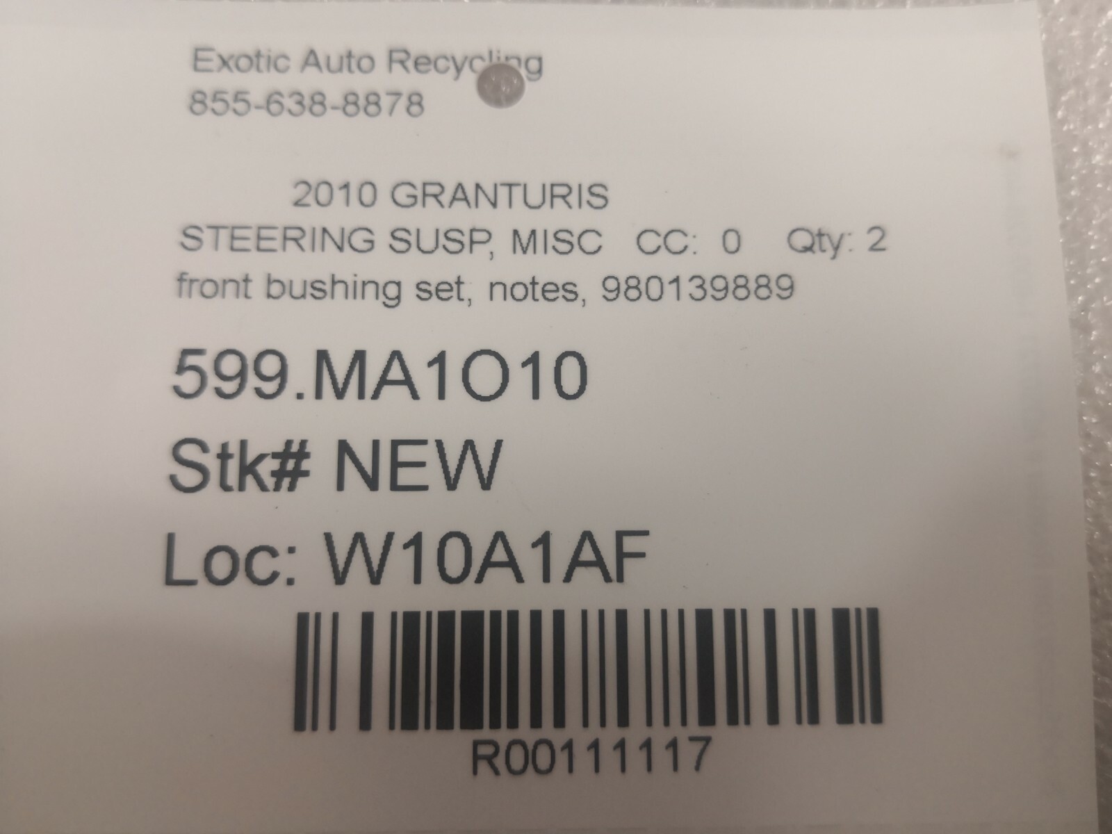 Maserati Granturismo, Quattroporte, Front Control Arm Bushing Set, New 980139889