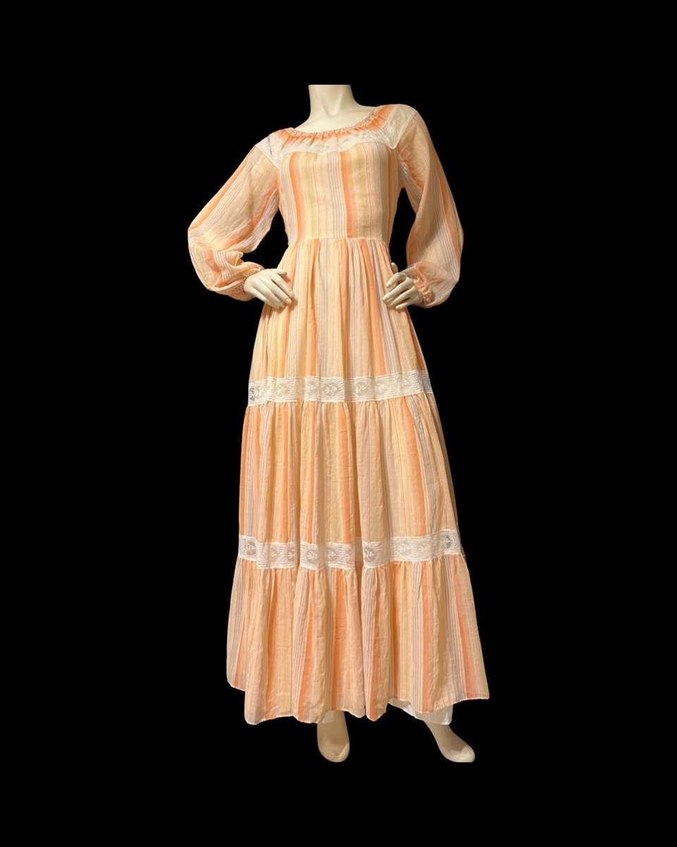 Vintage 70s This Is Yours San Francisco Dress Prairie Stripes Lace