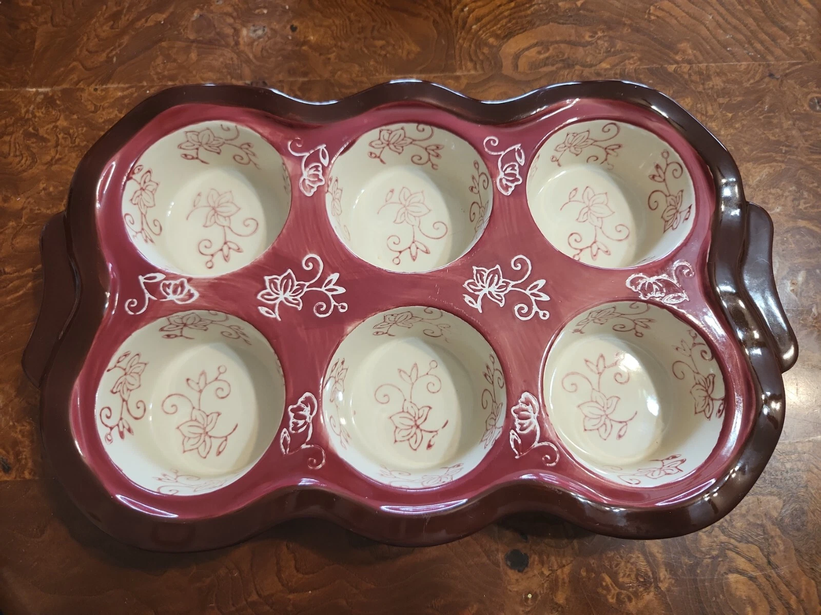 Temptations By Tara Cranberry Red Floral Lace 6 Muffin Pan
