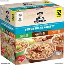 52 Packets - Quaker Lower Sugar Instant Oatmeal, Variety Pack + FAST SHIPPING
