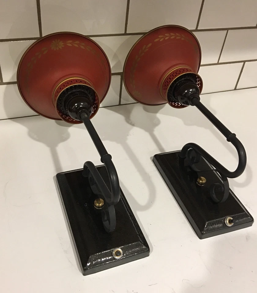 Par de apliques con cable interesantes estilo country-negro con tonos metálicos rojos 25E Foto 3 de 4