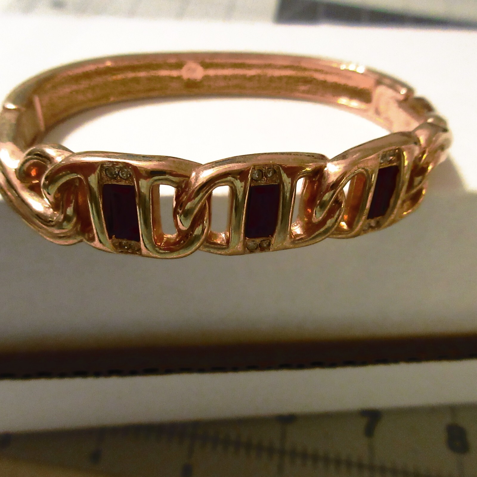 Swarovski Rectangular Red Rhinestones Hinged Bang… - image 5