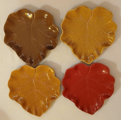 Williams Sonoma Barbara Eigen Harvest Pumpkin Leaf Salad Plate Multico Se of 4