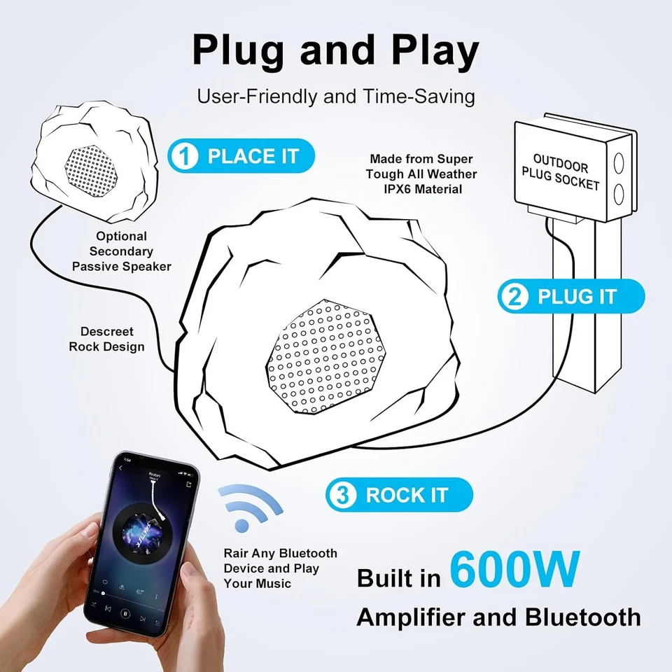 Altavoces Herdio 8" Bluetooth Rock: 600W Impermeables para Uso Exterior Piscina/Patio Foto 4 de 4
