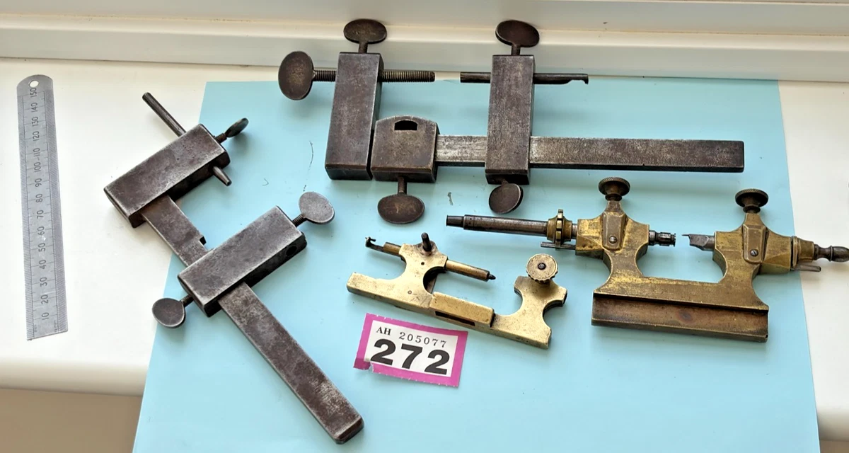 Antique Watchmakers lathe Mystery TOOLS for wheels truing tools Antique big lot