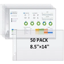 8.5 x 14 Paper Sleeves, 50 PCS, Legal- Size Document Sleeves, Landscape Page ...