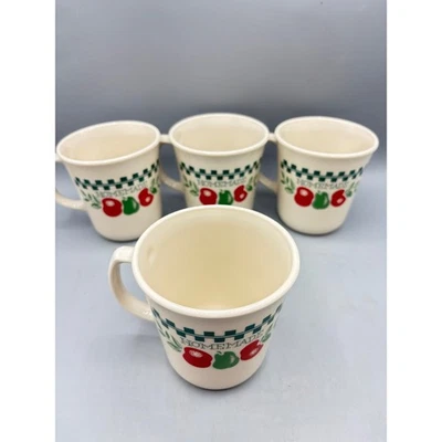 Vintage Corning Corelle Mugs Set of 4 Homemade Farm Fresh Green Checkered USA - image 1 of 4