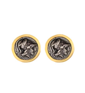 Authentic Gold Plated Sterling Silver Athena Stud Earrings, Ancient Greek Goddess Coin