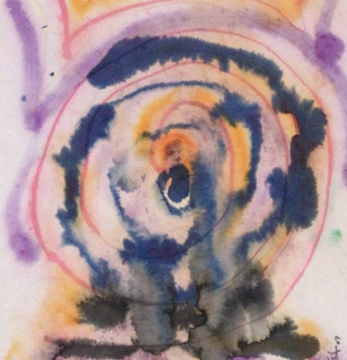 India Bindu Painting Watercolor Modern Art India Chakra Tantra 13 x 10.5 in 2007
