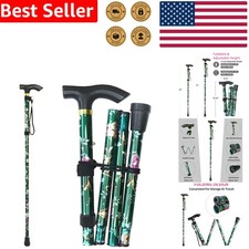 Floral Green Folding Walking Cane 5-Level Height Adjustable Lightweight Portable