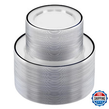 BESTSTAR 200PCS Black & Clear Plastic Plates, Disposable Dinner & Salad Plates