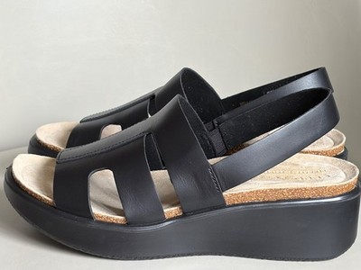 New Ecco Ladies Flowt Wedge Cork Oasis Leather Comfort Sandal, Black 8.5/39