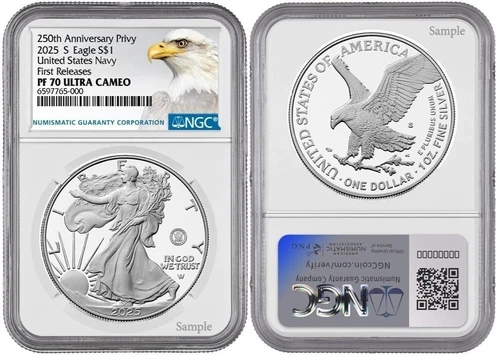 2025 S Silver Eagle $1 U.S Navy Privy NGC PF70 UCameo First Releases #968