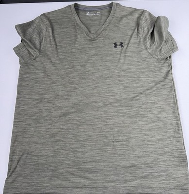 Under Armour HeatGear Semi Fitted V Neck T Shirt L Gray Heathered Athletic