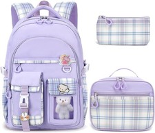 Girls Backpack with Lunch Box Cute School Backpack for Girls Kids Teens Kawaii B