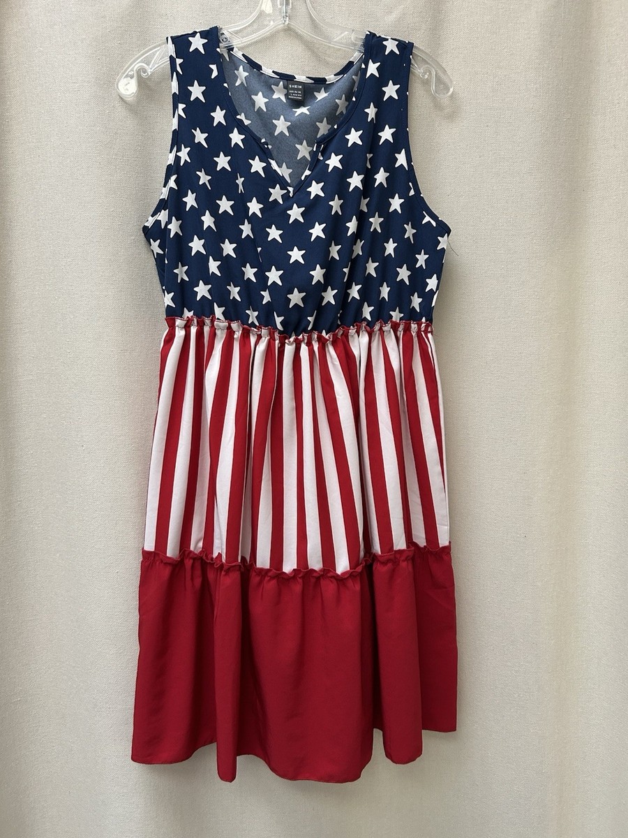 4th of july dress Patriotic, Stars & Stripes, Flag, tiered-SHEIN- Sz Lg Rainbow relaxed and comfortable Color:dark emerald Millie Dress Sewing Pattern Style SKU: F-DRS-OCM-VNK-MIDI