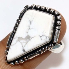 Howlite 925 Silver Plated Ring US 8 Everyday Glam Jewelry Most Beautiful JW