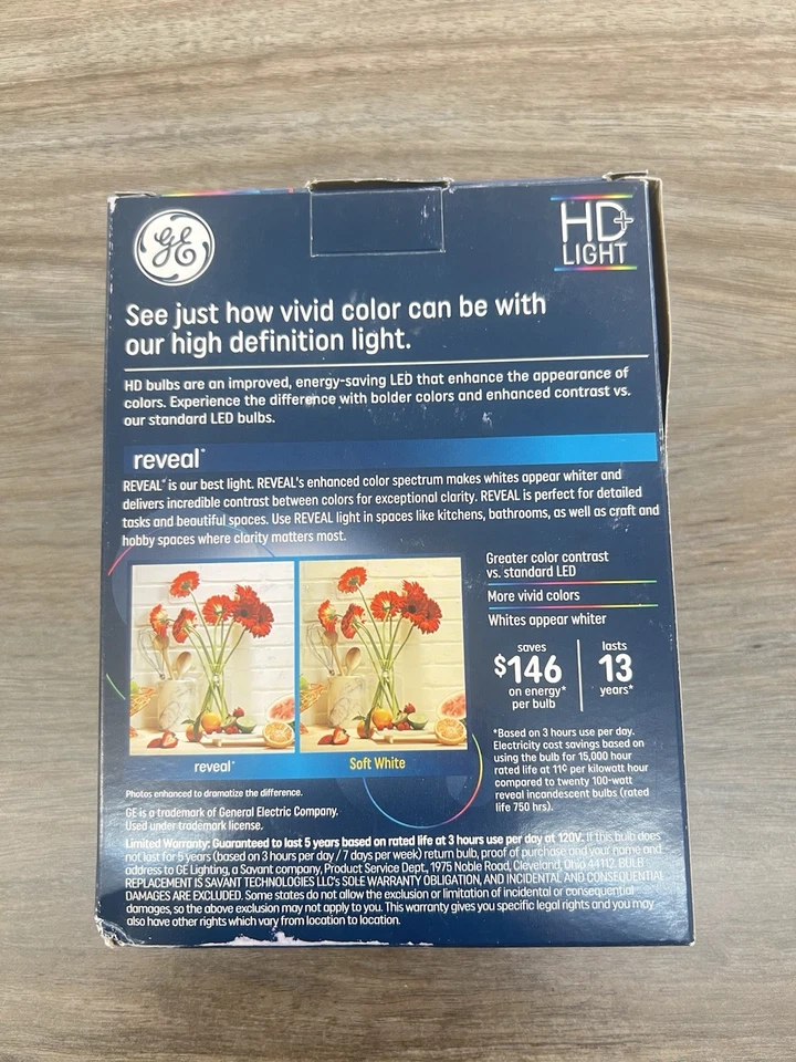 4 Pack GE Reveal HD 100W EQ A19 Color enhancing  LED General purpose Light Bulb - Image 2 of 3