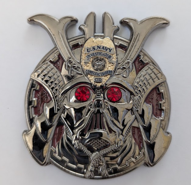 US Navy CID Sasebo Japan Samurai Challenge Coin Investigator Badge Red Eyes 81g