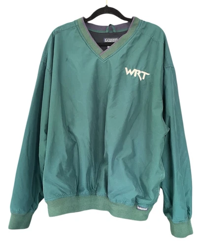 VETEMENTS Giacca a vento maglione LA Loving uomo taglia XL verde blu navy accento logo