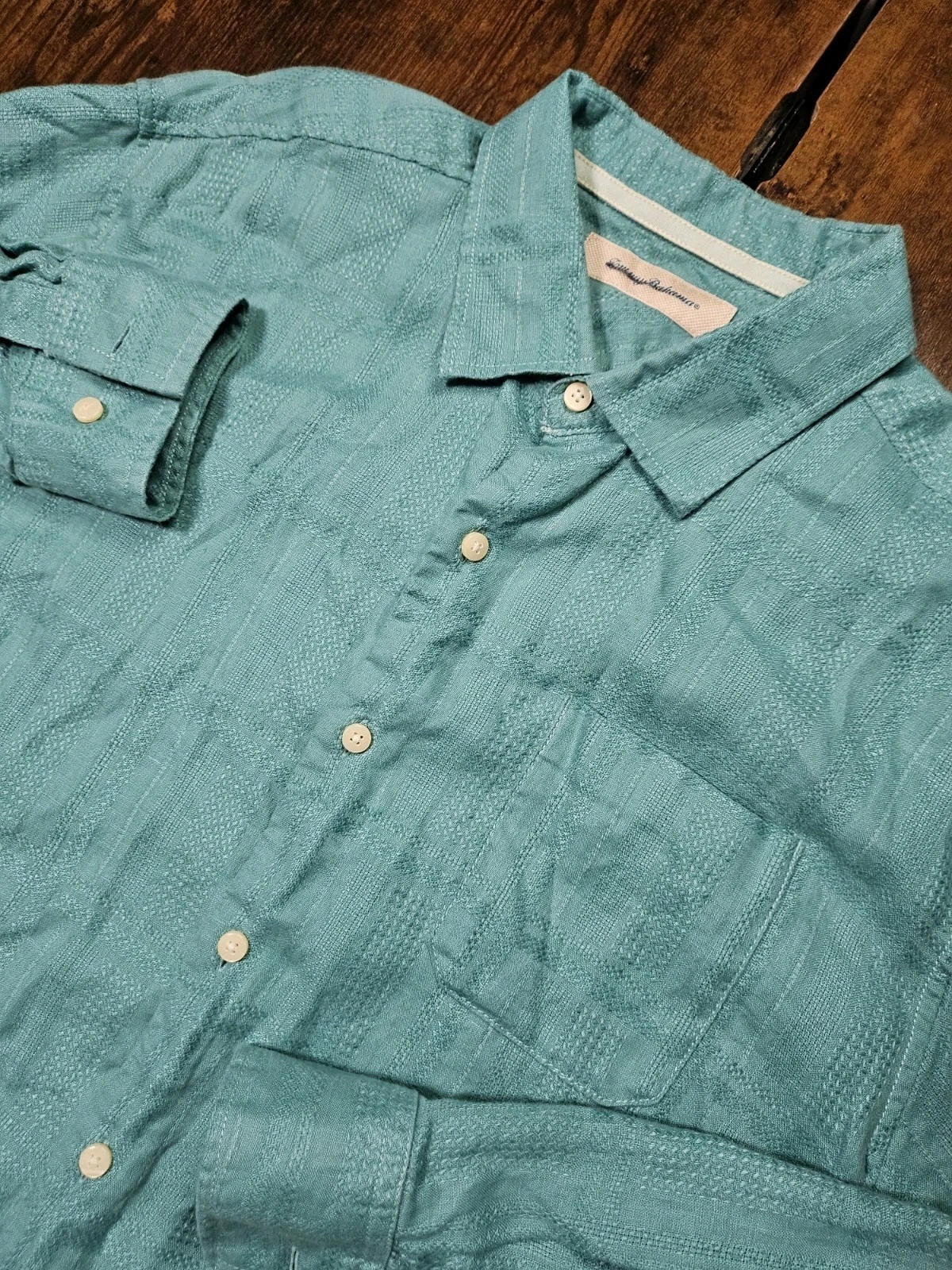Tommy Bahama Sz XL 100% Linen Seafoam Green Long Sleeve Button Down Mens Shirt