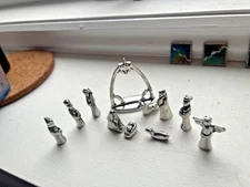 Nativity Set with Chreche Mini Pewter Figurine 11 Pc Set with Velvet Pouch